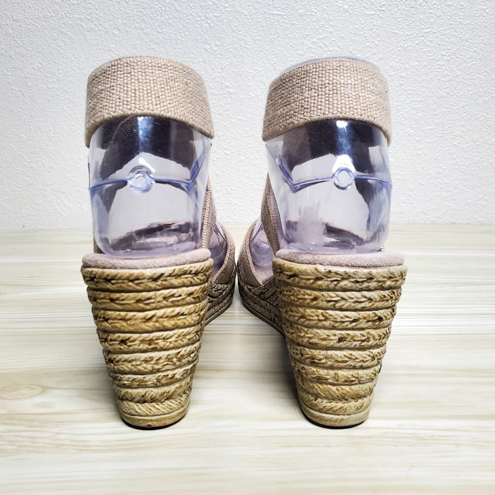 Charleston Beige Espadrille Wedge Sandals Size 8